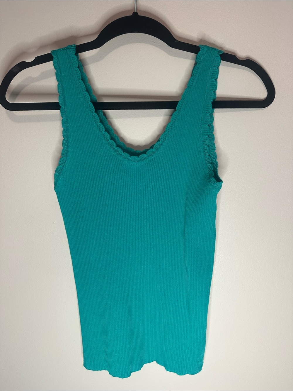 Teal Ribbed Tank Top with Scalloped Trim